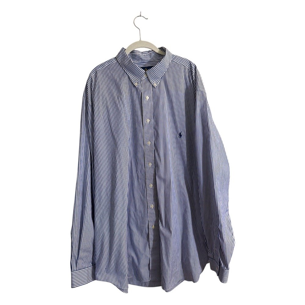 Ralph Lauren Button Down Shirt Mens 3XLT Blue Striped Easy‎ Care Cotton Pony